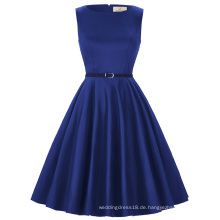 Grace Karin Plus Size Sleeveless Günstige kurze Vintage Retro Royal Blue Cotton Kleider 50er Sommer Kleid CL6086-54
